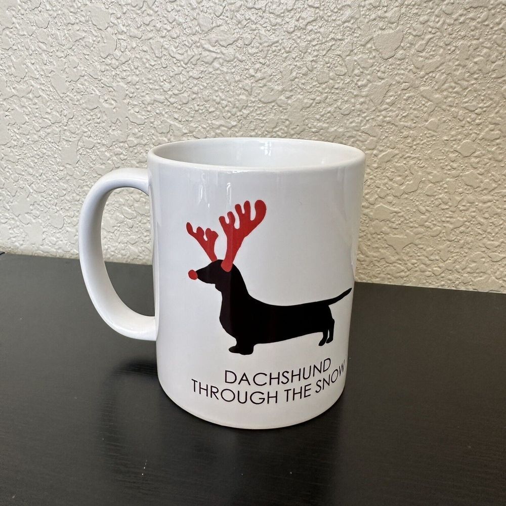 Dachshund Through The Snow Coffee Mug Dog With Reindeer Antlers Holiday Christma
